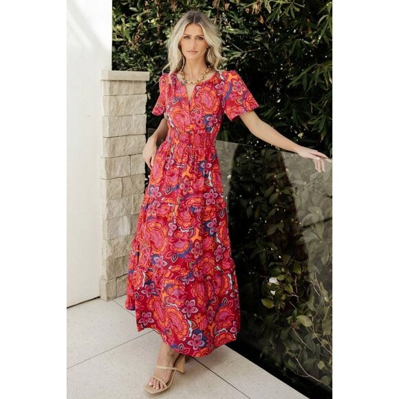 Baltic Born Dresses & Skirts - Baltic Born Palmer Tiered Maxi Dress Red Orange Pink Blue Floral S